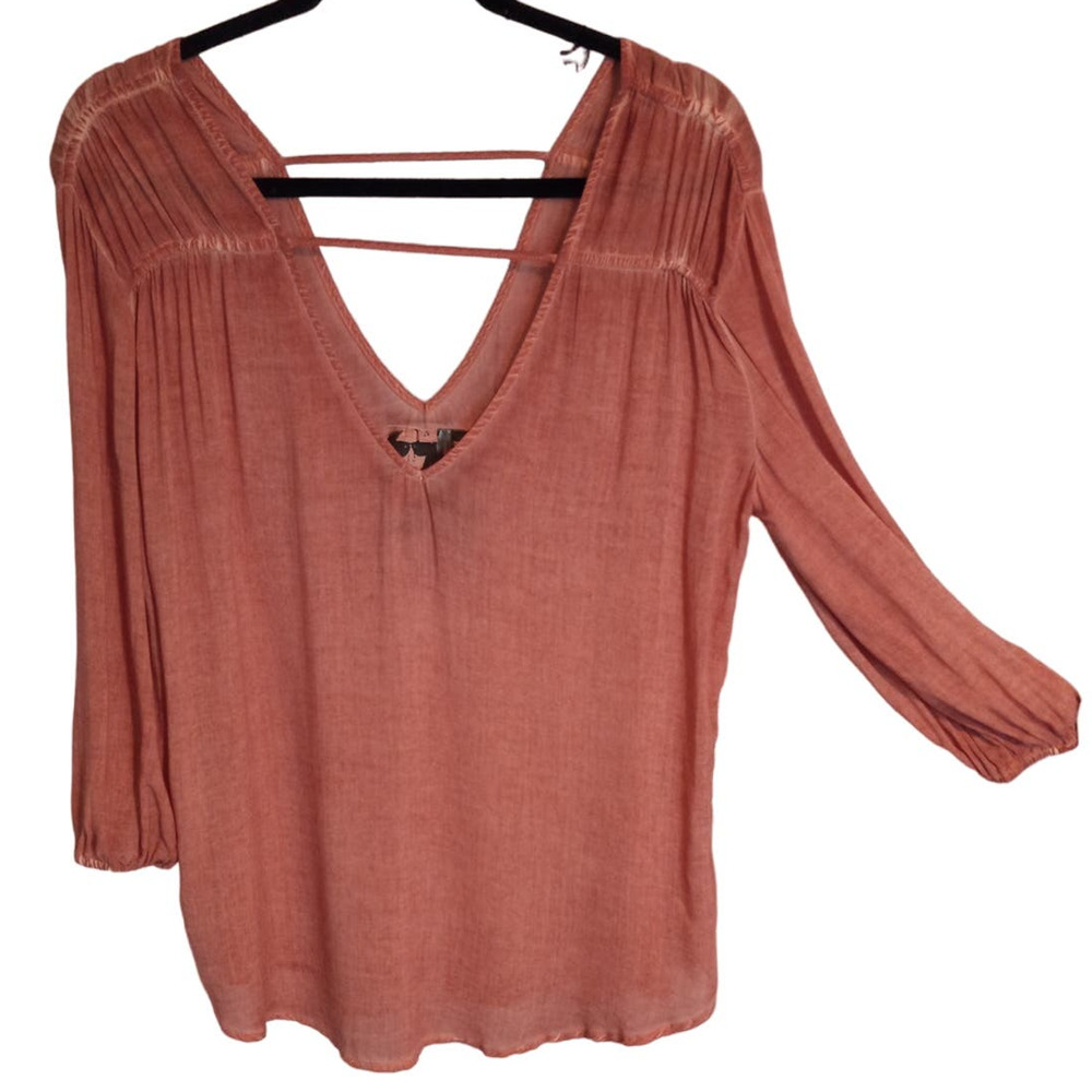 Young Fabulous & Broke NEW Dark Blush Pink V-Neck Boho Peasant Blouse Top Small